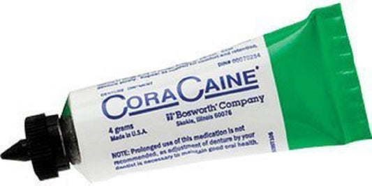 Bosworth Cora-Caine denture ointment 36g tube offers instant relief and secure denture fit.