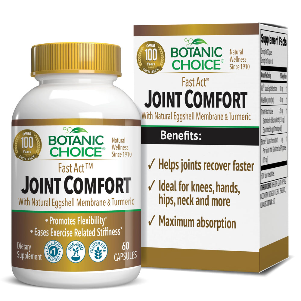 Botanic Choice Fast Act Joint Comfort bottle with capsules for daily joint support.