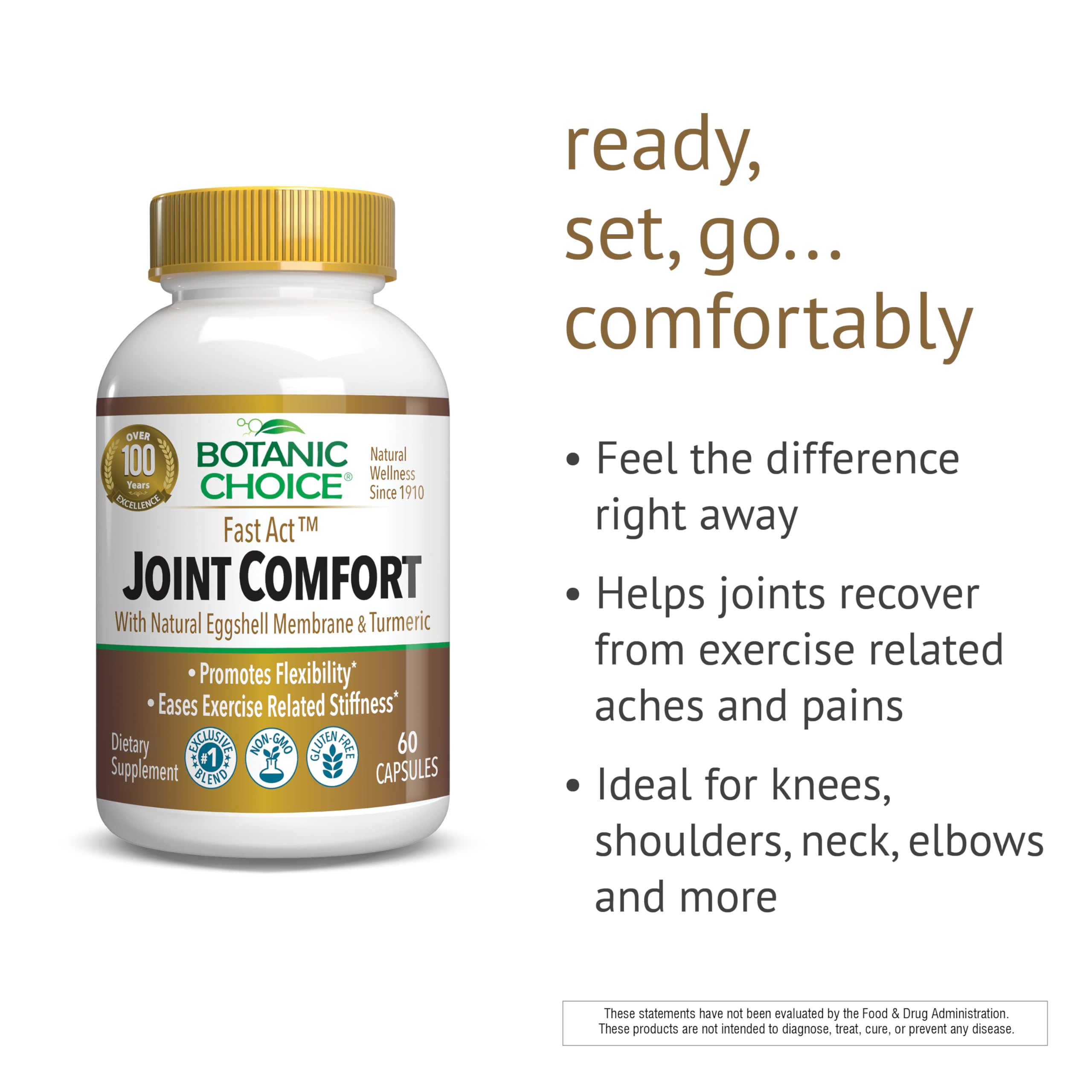 Botanic Choice Fast Act Joint Comfort ingredient panel highlights NEM and turmeric.