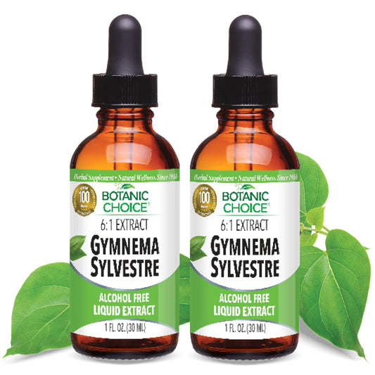 Botanic Choice Gymnema Sylvestre bottle showing alcohol-free liquid extract for daily wellness
