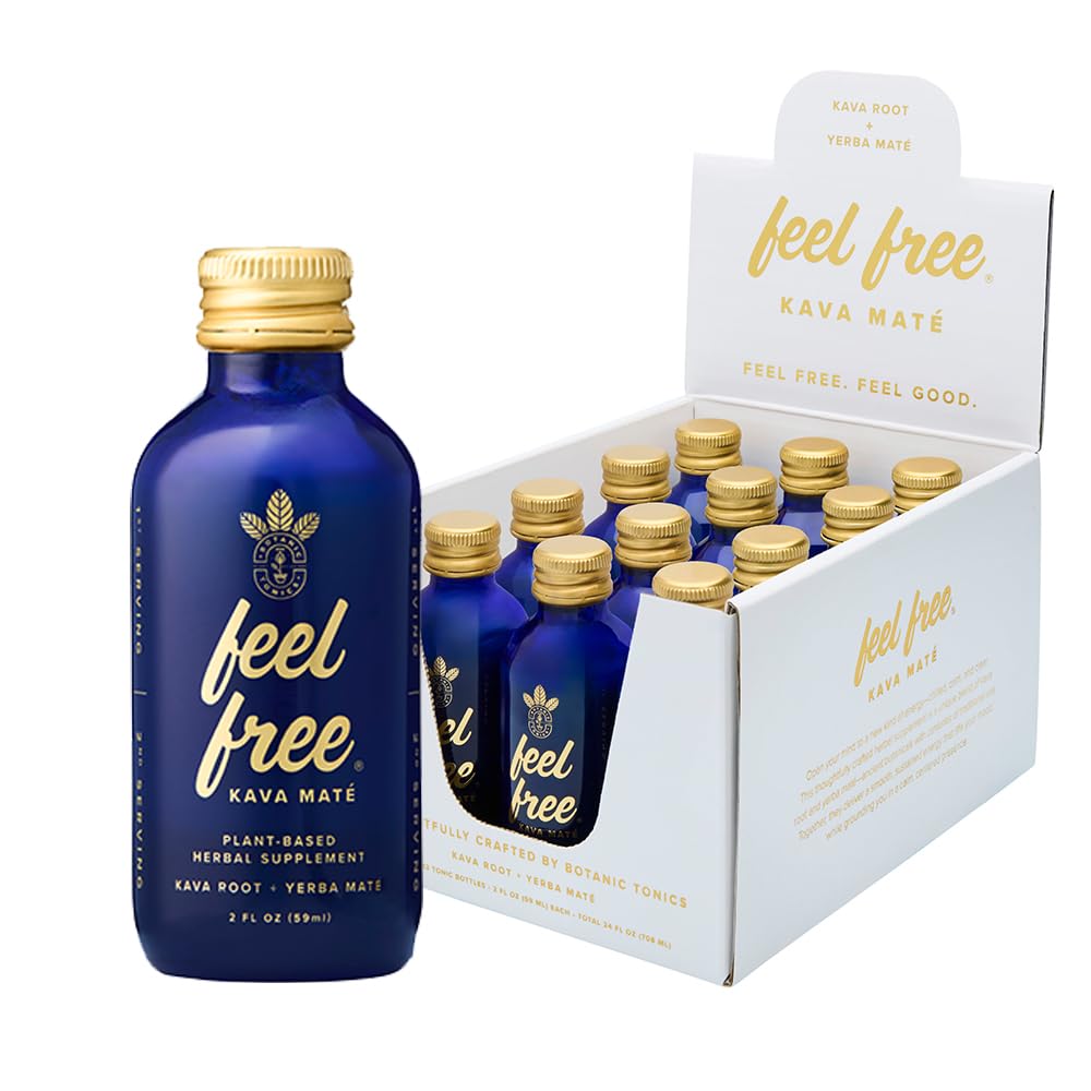 Botanic Tonics Kava Mate bottle on a clean counter for a balanced energy boost.