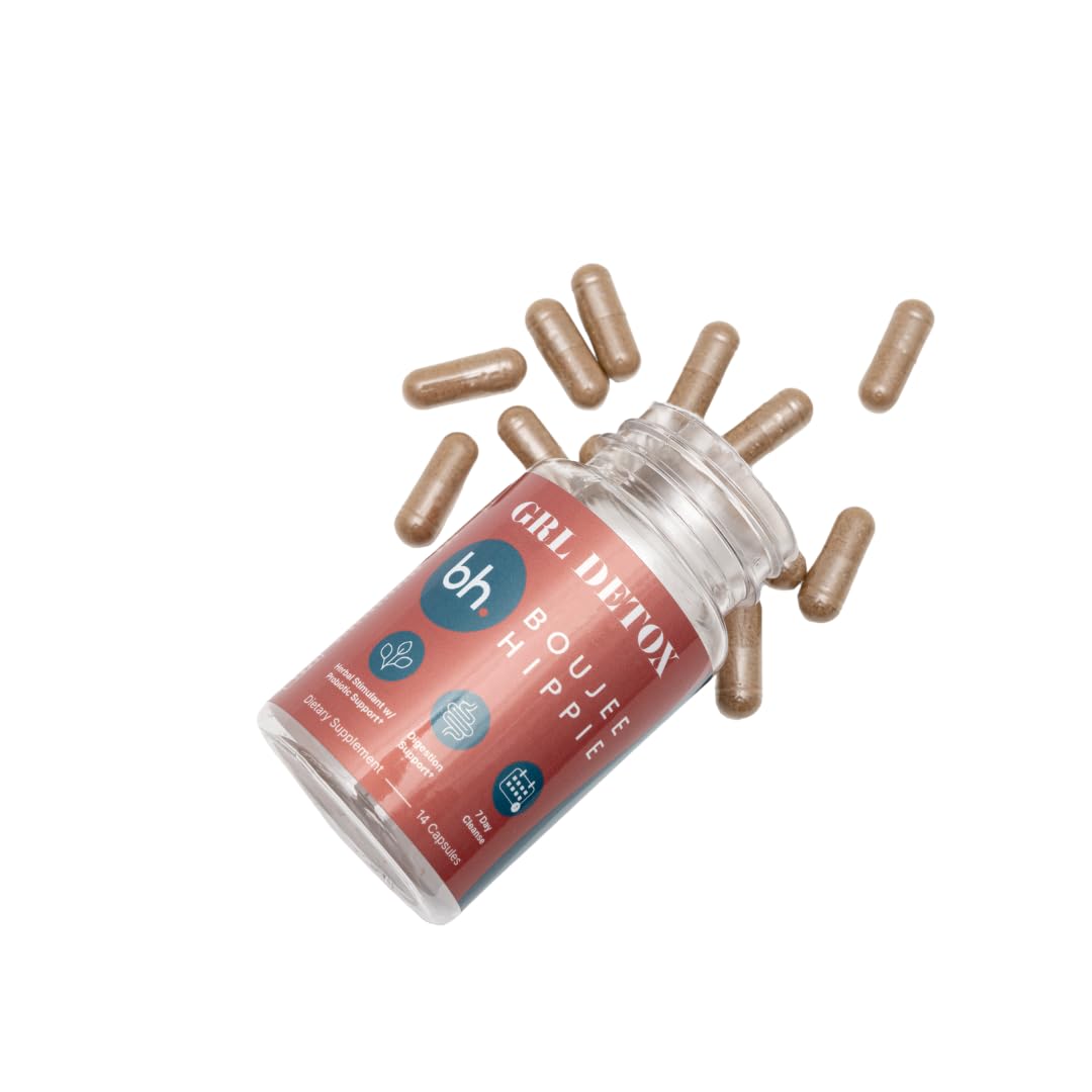Boujee Hippie GRL Detox capsules arranged for a simple daily ritual.