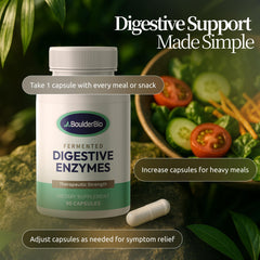 Boulder Bio Digestive Enzymes fermented formulation signals natural sourcing for digestion.