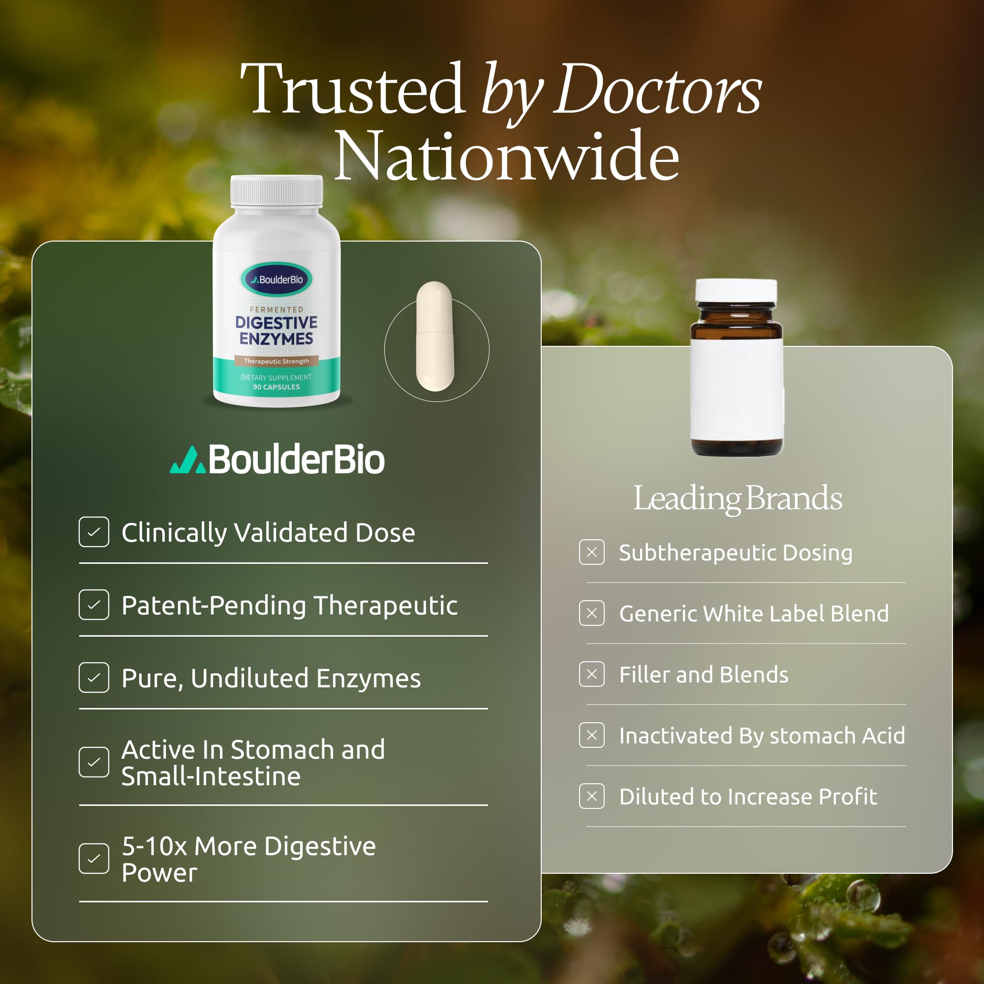 Boulder Bio Digestive Enzymes bottle on pantry shelf suggesting daily use for gut support.