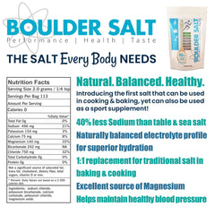 Nutrition panel on Boulder Salt label reveals minerals with no sugar