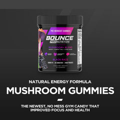 Ingredient mushrooms in Bounce Pro gummies including Lion’s Mane and adaptogens.