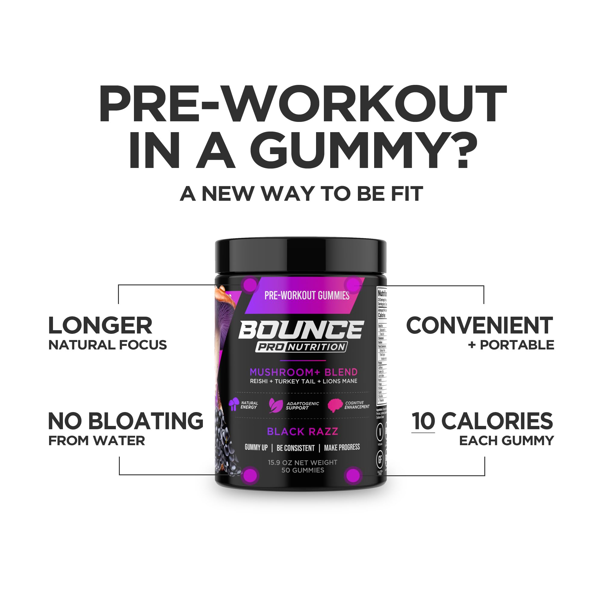 Serving shot of Bounce Pro gummies ready to kick off a workout.