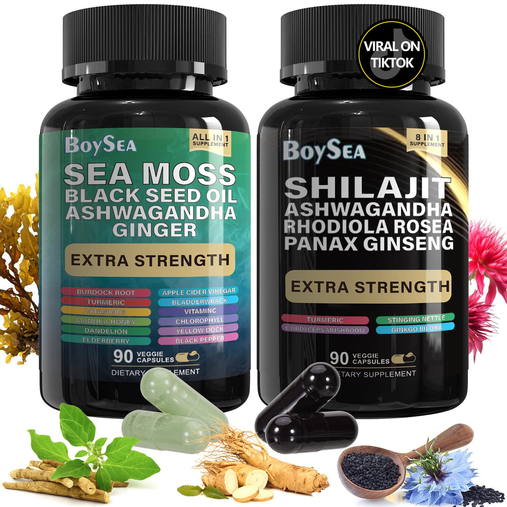 Boysea Shilajit and Sea Moss bundle front view for all-in-one daily wellness support.