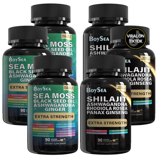 Boysea Shilajit and Sea Moss bundle packaging highlights all-in-one vitality option