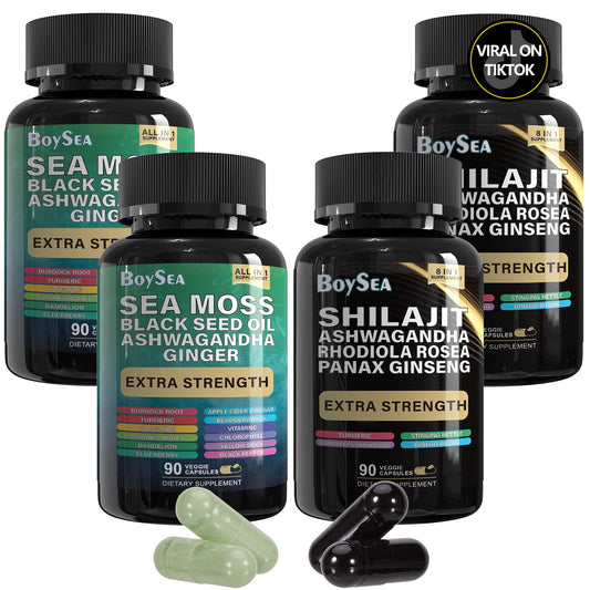 Boysea Shilajit Sea Moss bundle two bottles shown for convenient daily wellness