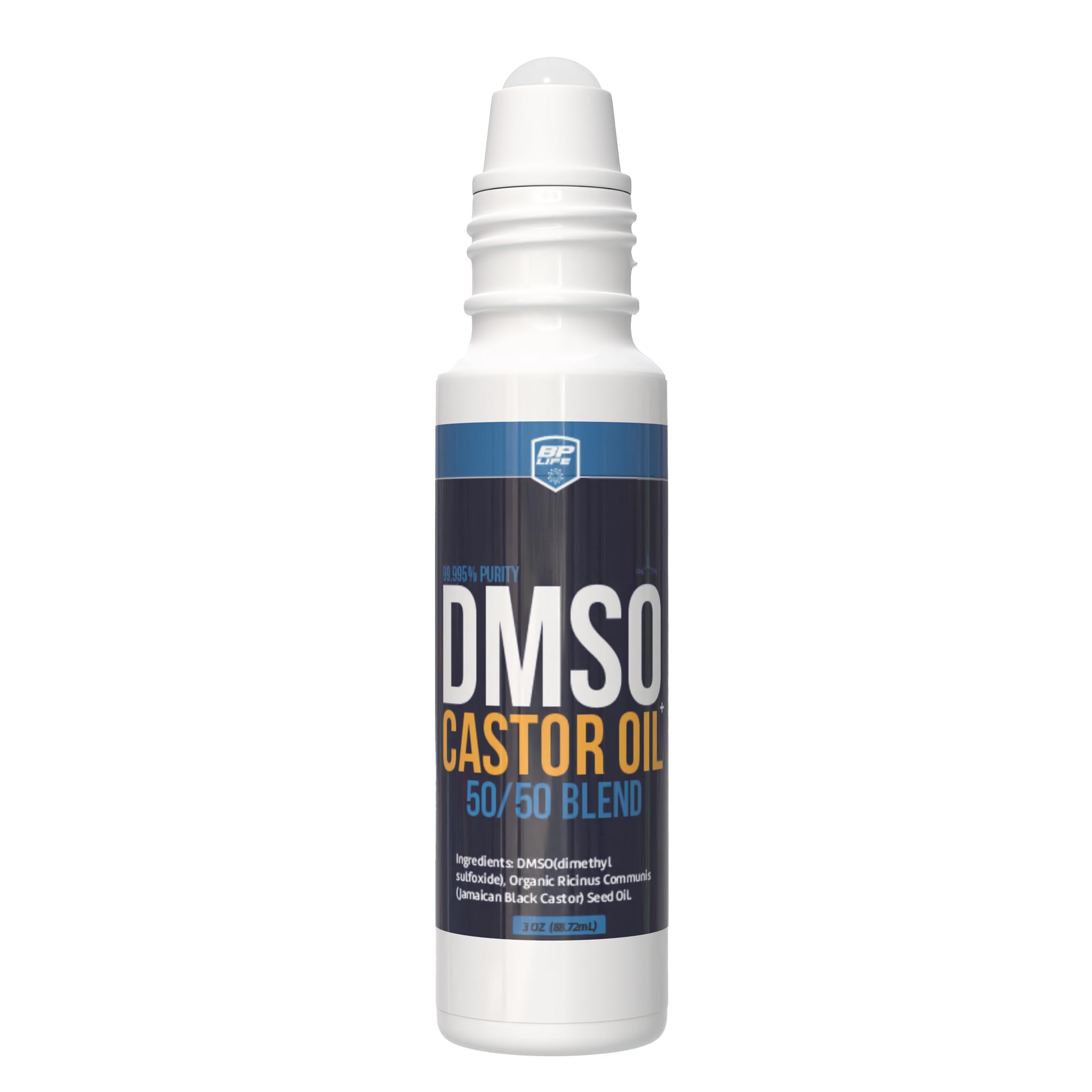 BP Life DMSO + Jamaican Black Castor Oil roll-on bottle for easy, targeted skin hydration