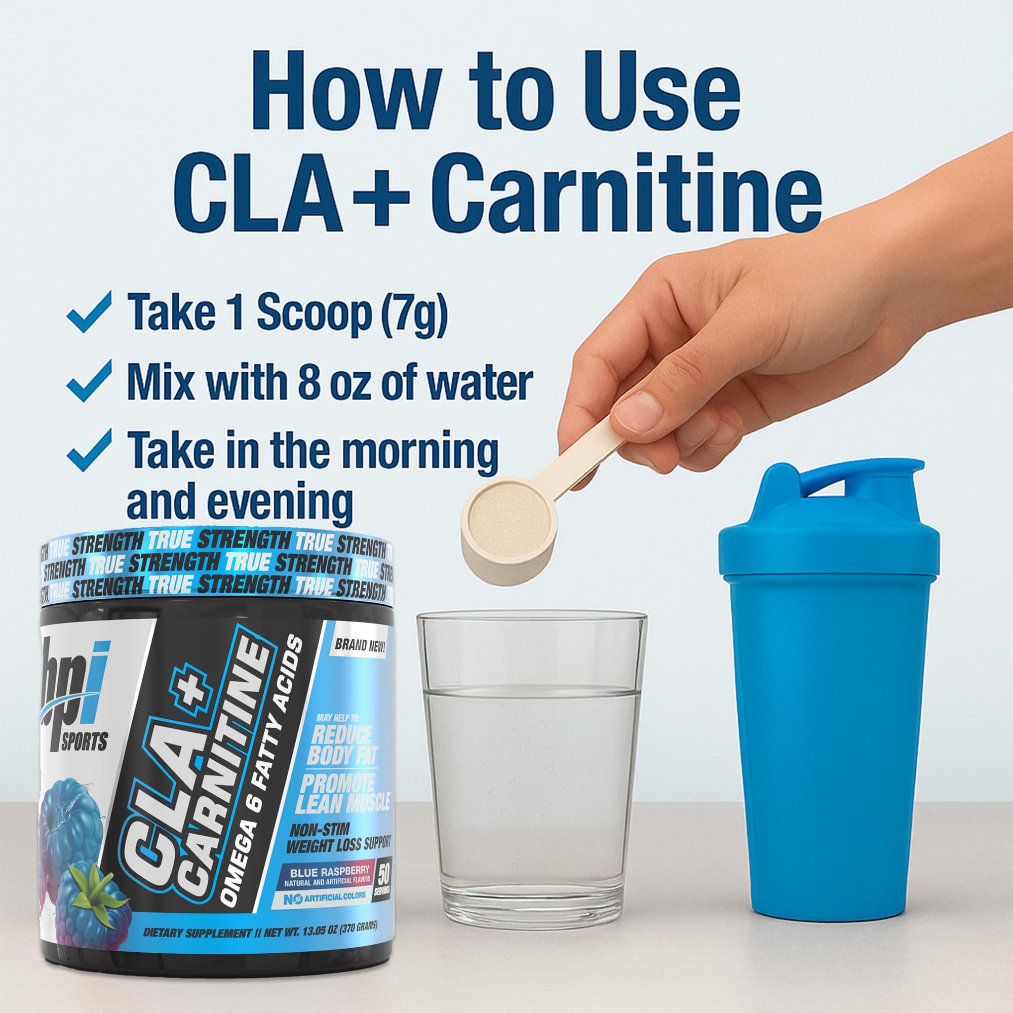 BPI Sports CLA+Carnitine packaging back view for product details.