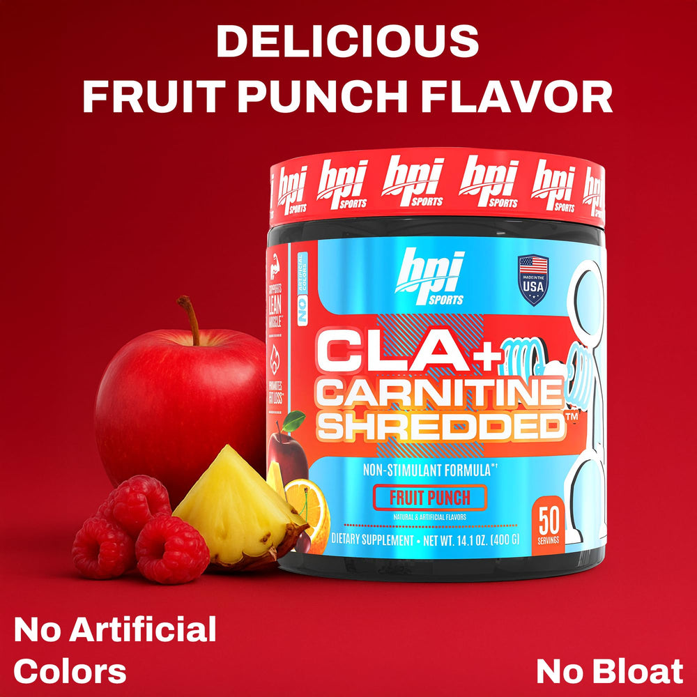 Close-up of BPI CLA Carnitine Shredded label and branding