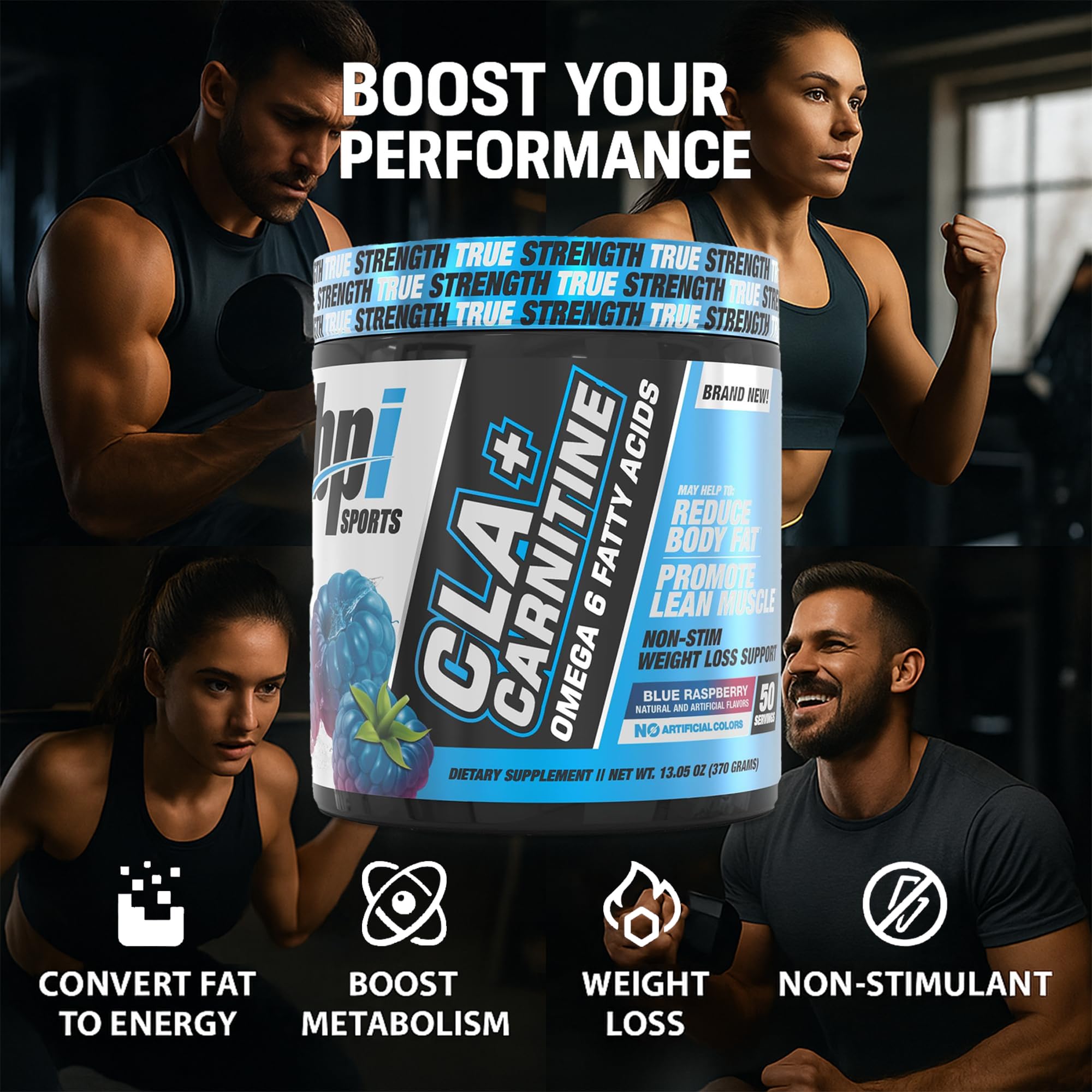 BPI Sports CLA+Carnitine tub top view for easy dosing.