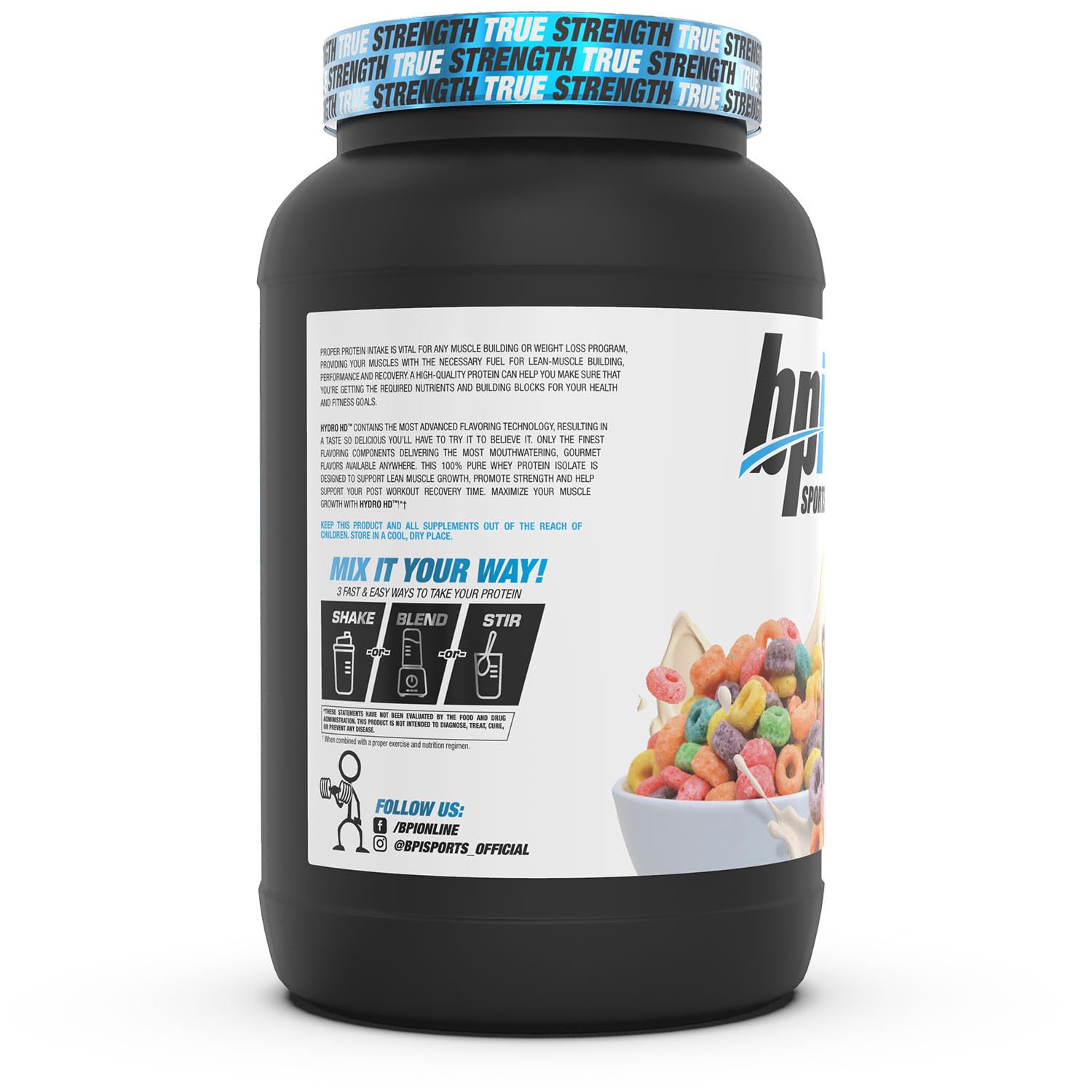 BPI Sports Hydro HD packaging closeup emphasizes premium quality and low sugar protein.