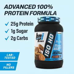 BPI Sports ISO HD powder being poured into a shaker, ideal post-workout fuel.