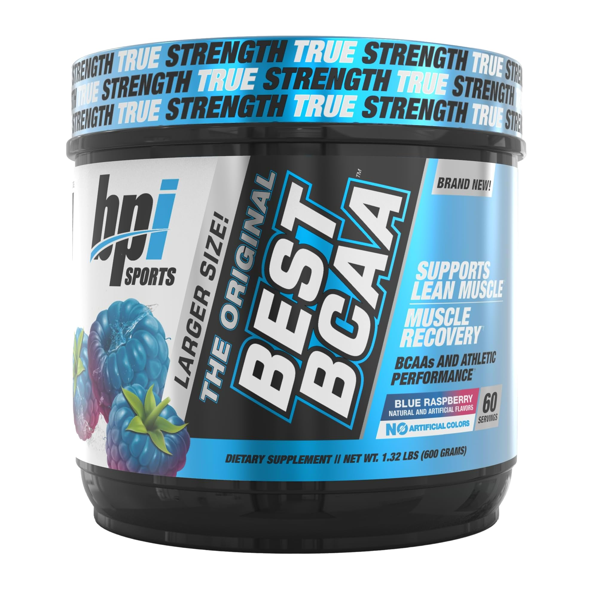 BPI Sports Best BCAA blue raspberry tub with packaging for recovery and hydration.