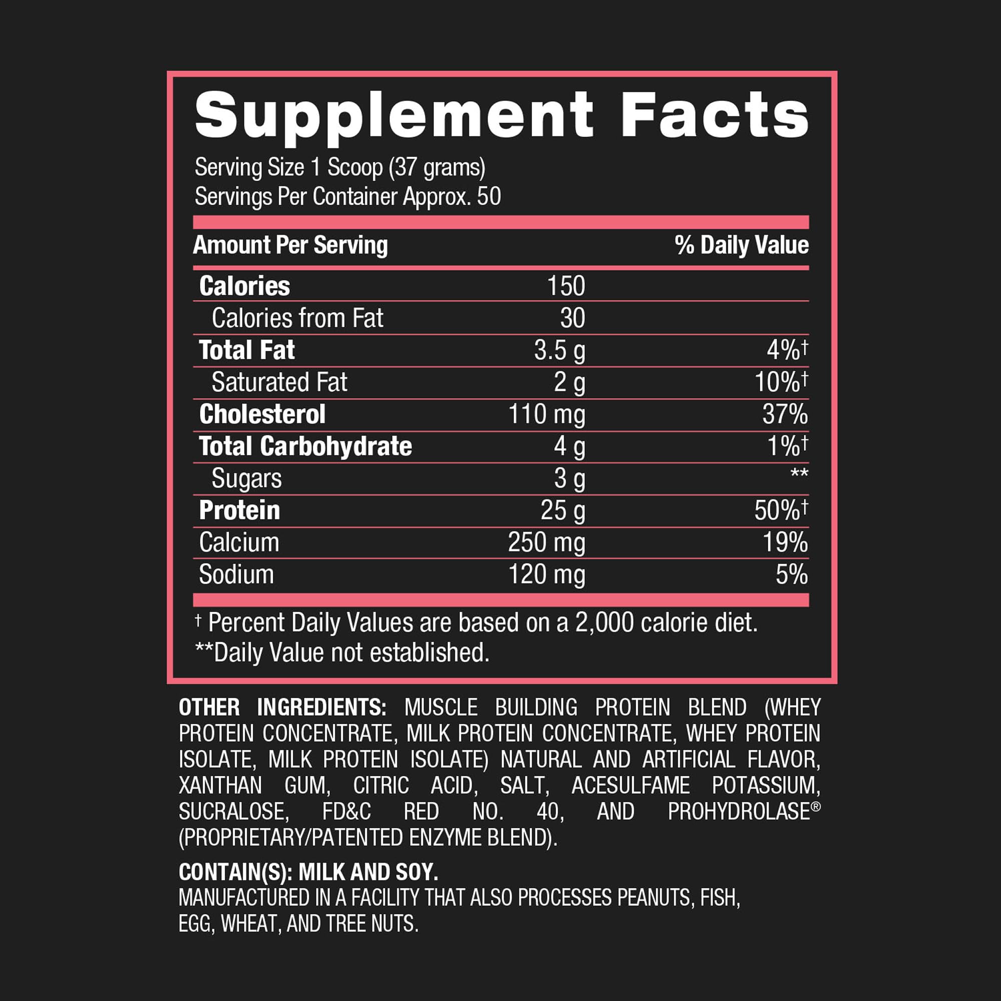 BPI Sports Whey HD measuring cup displaying a 25g protein serving