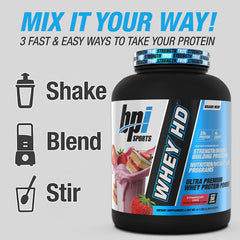 BPI Sports Whey HD nutrition panel shows low carbs and high protein per serving