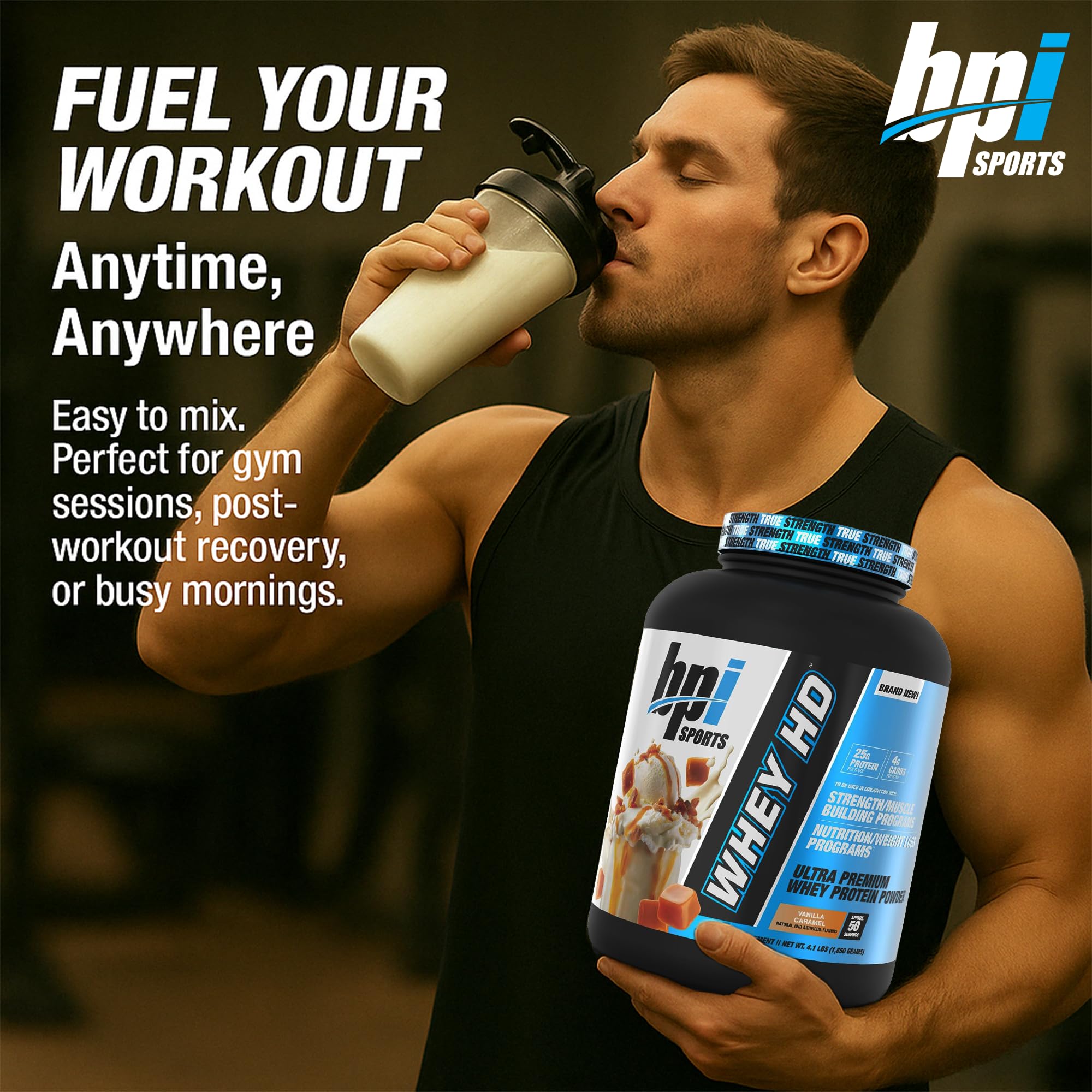BPI Sports Whey HD tub back shows nutrition facts clearly.