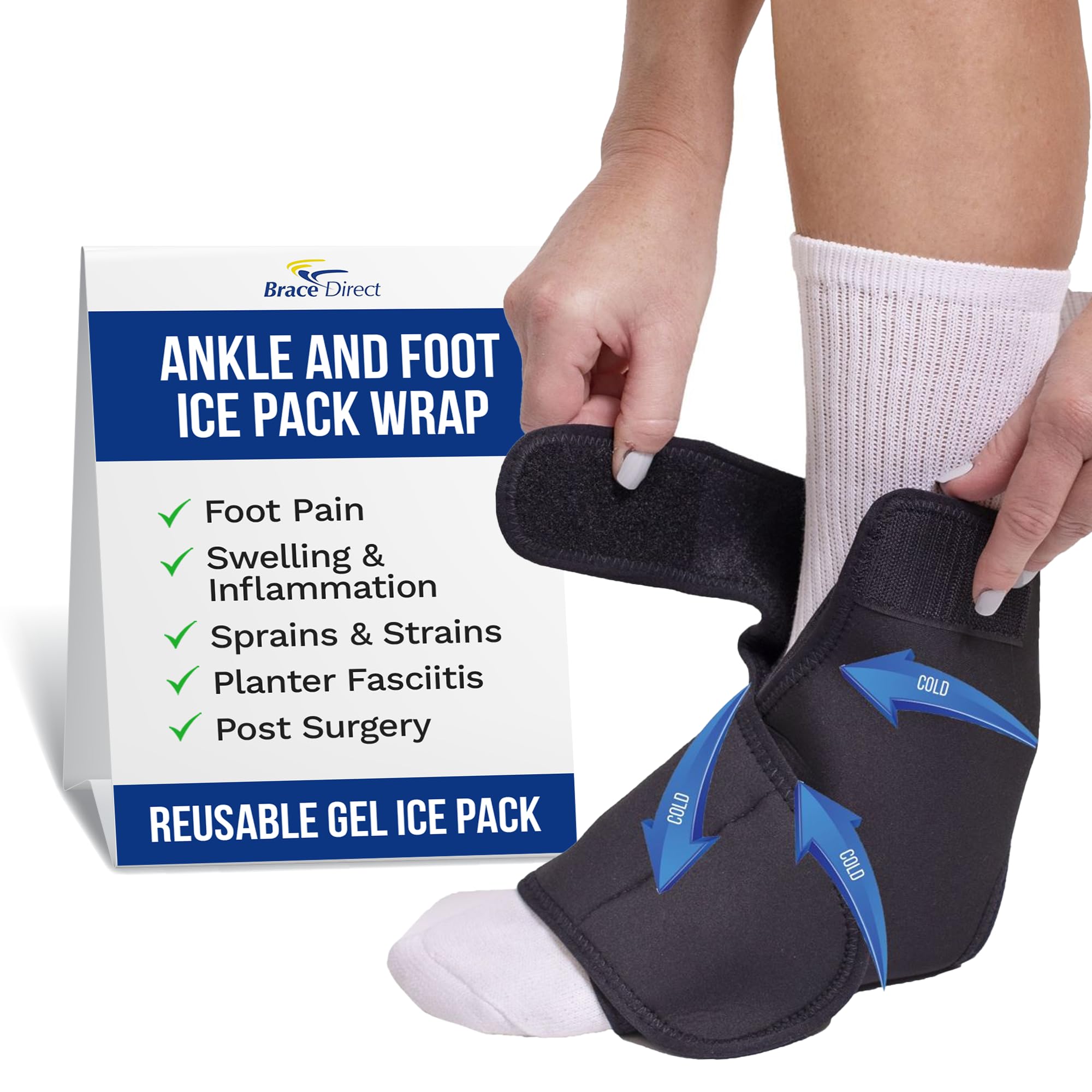 Brace Direct ankle wrap front view for universal left-right fit and full-foot coverage.