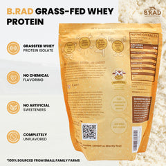 B.rad Grass-Fed Whey Isolate bottle label highlights 95% purity for clean meals