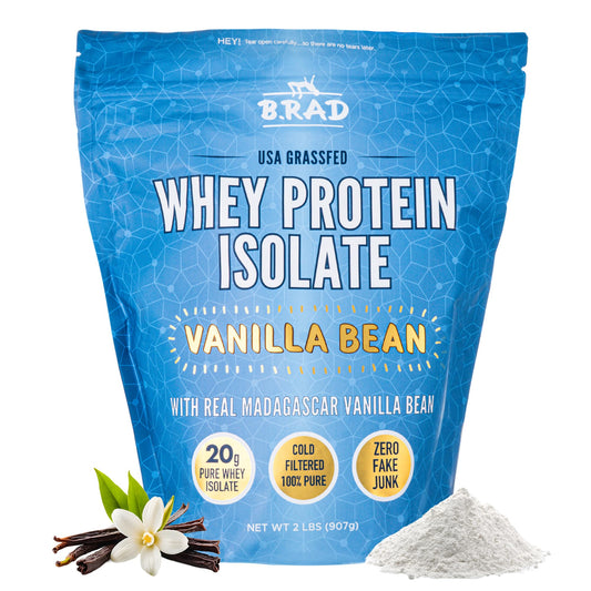 B.rad Grass-Fed Whey Isolate vanilla bottle for quick high protein shakes