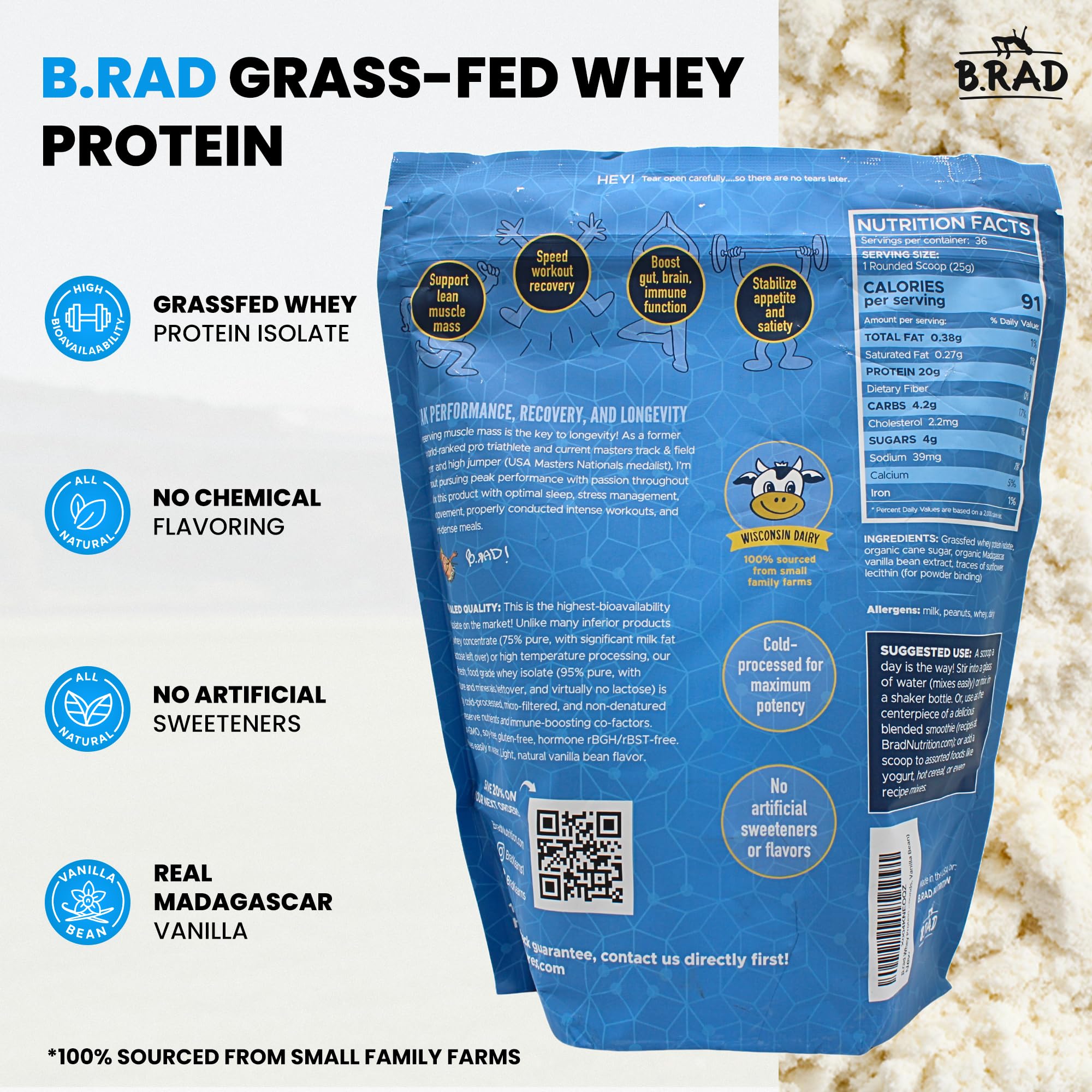 B.rad Vanilla scoop beside whey isolate powder for precise servings
