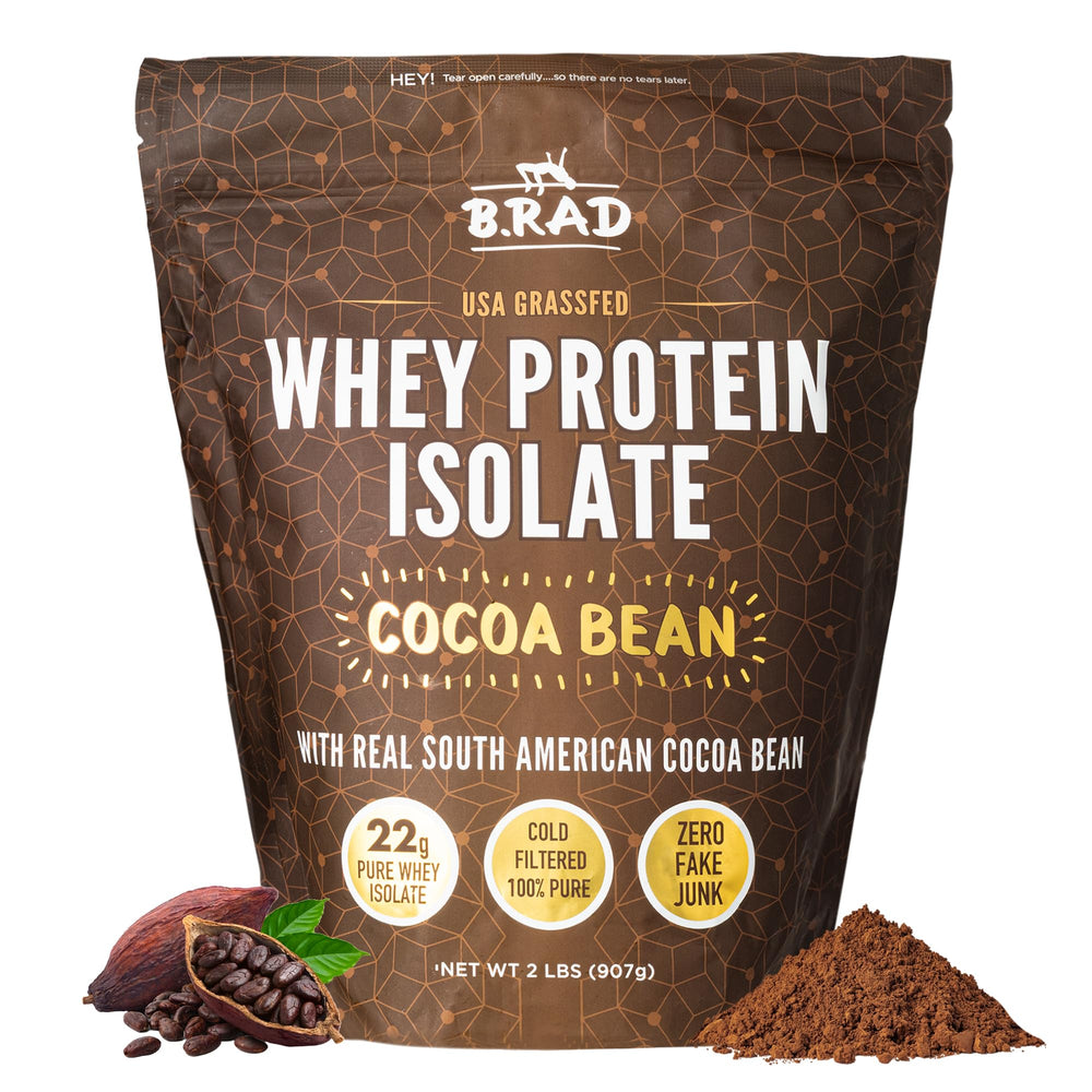 B.rad Grass-Fed Whey Isolate bottle highlights clean nutrition.