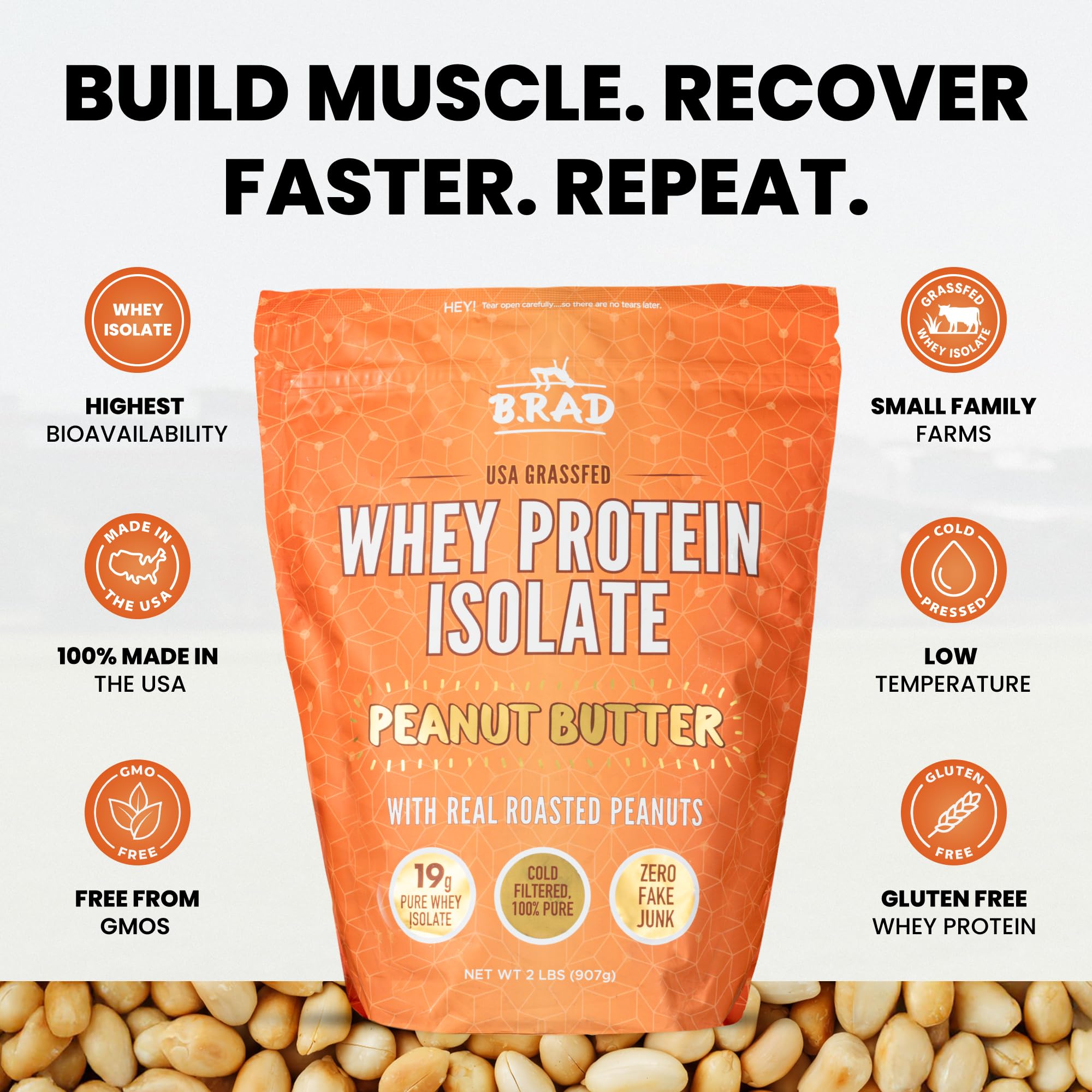 B.rad Grass-Fed Whey Protein Isolate mixed into a glass of water for a quick drink