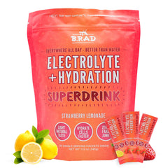 Brad Superdrink front packaging highlights fast hydration with electrolytes
