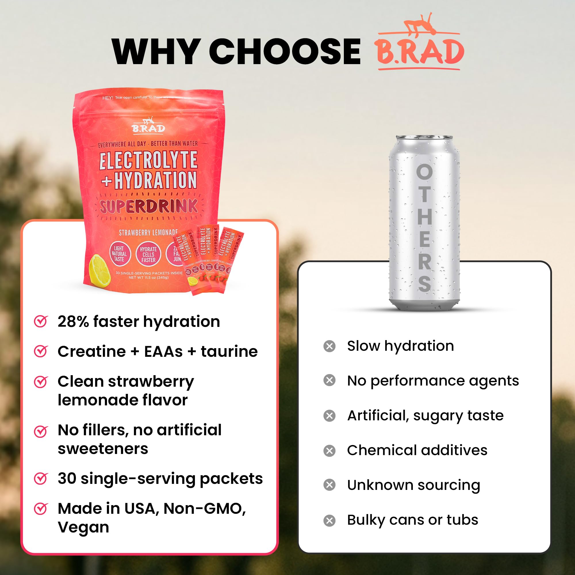 Brad Superdrink strawberry lemonade powder ready for mixing