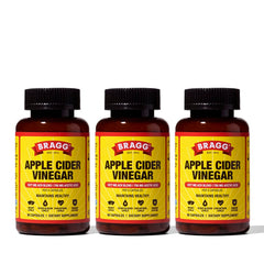 Bragg ACV capsules bottle with label, convenient daily wellness support.