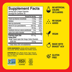Bragg Energy ACV Capsules on a kitchen shelf alongside health items.