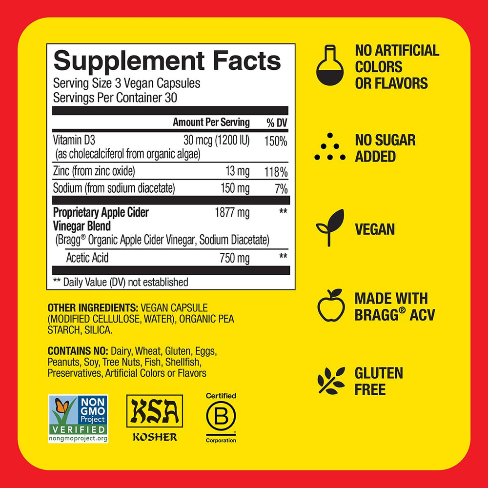 Bragg Kosher Vegan Gluten Free badge on packaging.