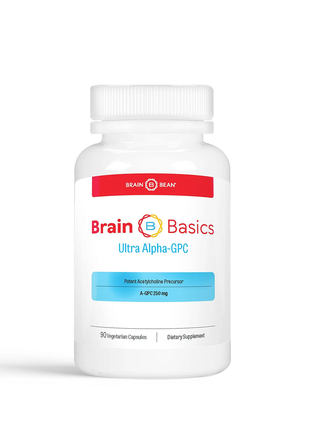 Brain Bean Brain Basics Ultra Alpha-GPC bottle with capsules for daily cognitive support.