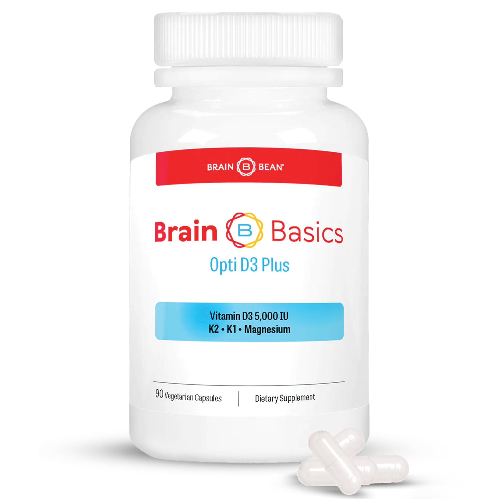 Brain Bean Brain Basic Opti D3 Plus bottle for daily mood and focus support