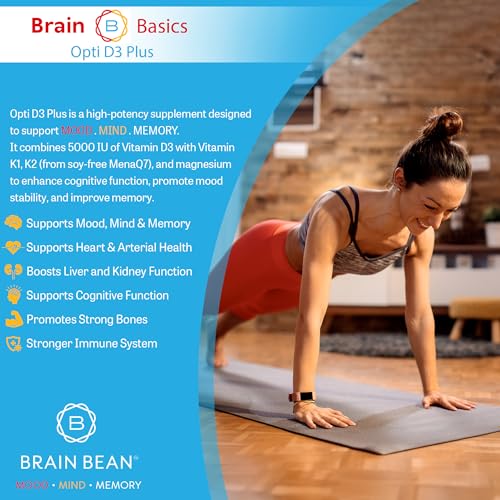 Brain Bean Brain Basic Opti D3 Plus label close-up with D3, K2, and magnesium