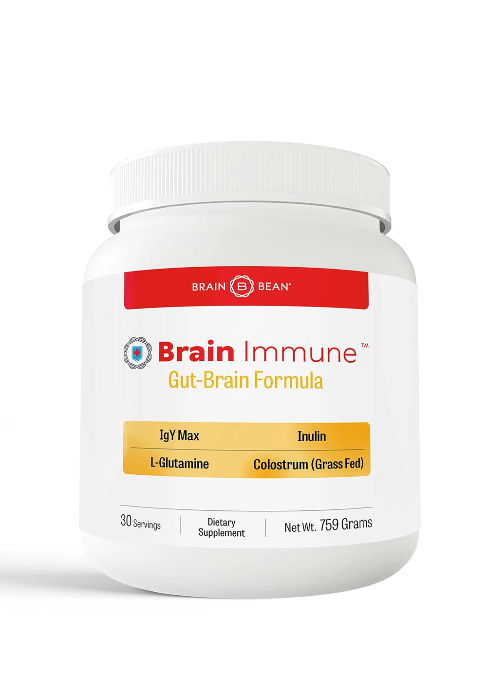 Brain Bean Brain-Immune bottle-front for daily gut-brain support.
