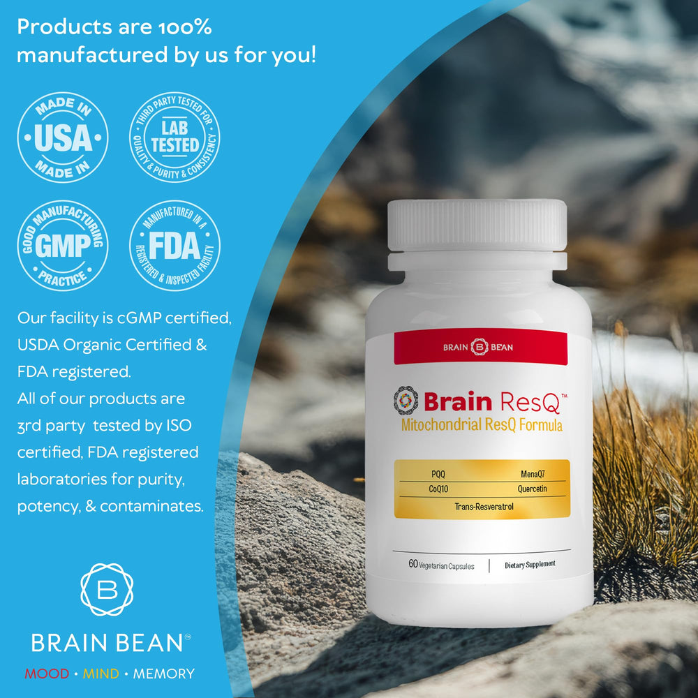 Brain Bean Brain ResQ capsules close-up highlighting easy daily intake