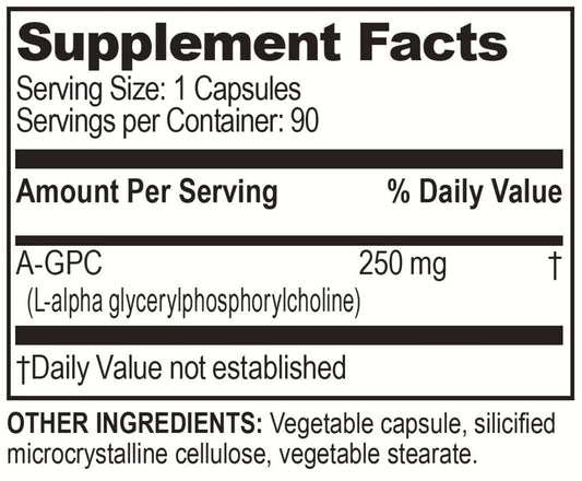 Brain Bean Alpha-GPC capsules illustrating high-bioavailability choline for focus.