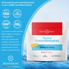 Brain Bean creatine scoop pour highlights convenient, flavorless daily serving