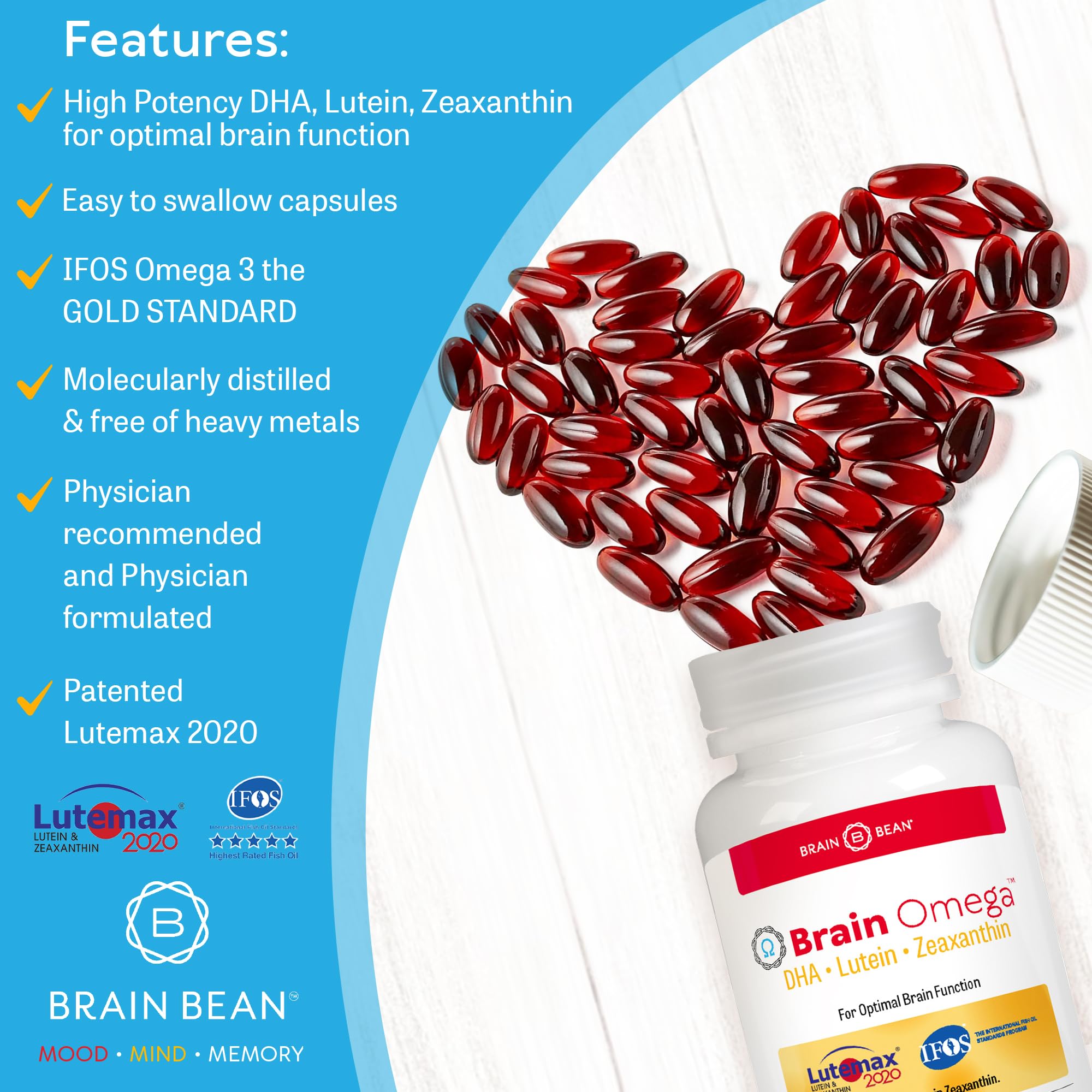 Brain Bean Brain Omega-3 serving information shown for easy daily planning