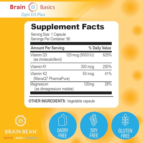 Brain Bean Opti D3 Plus K2 magnesium capsules showing the blend