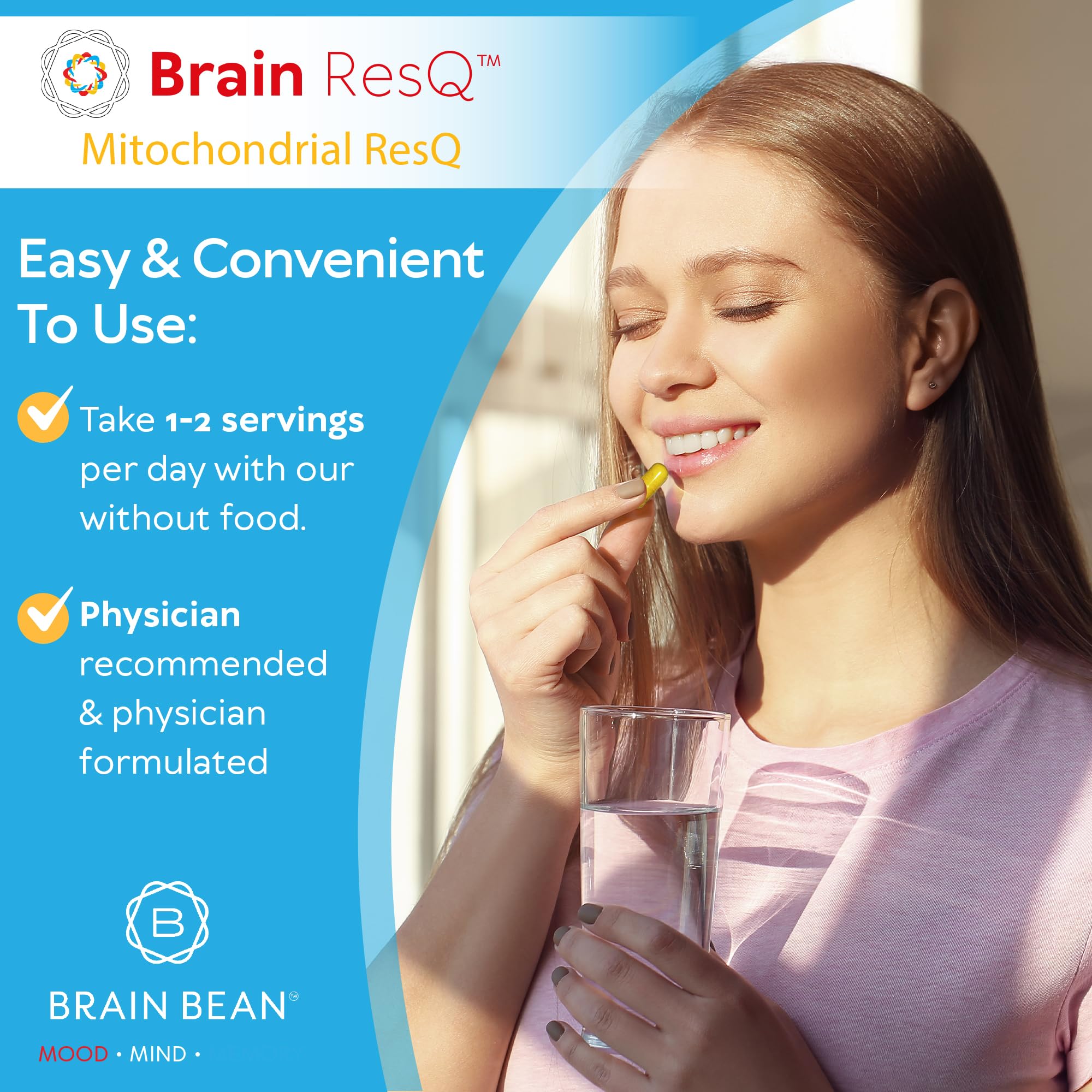 Brain Bean Trans-Resveratrol and Quercetin illustration for cellular vitality