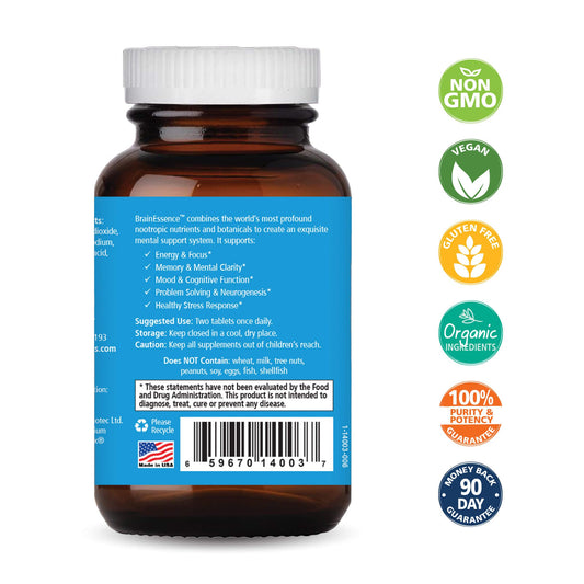 Brain Essence capsules close-up for memory and focus support.