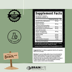 BrainByte Nootropics bottle with ingredients highlighting adaptogens