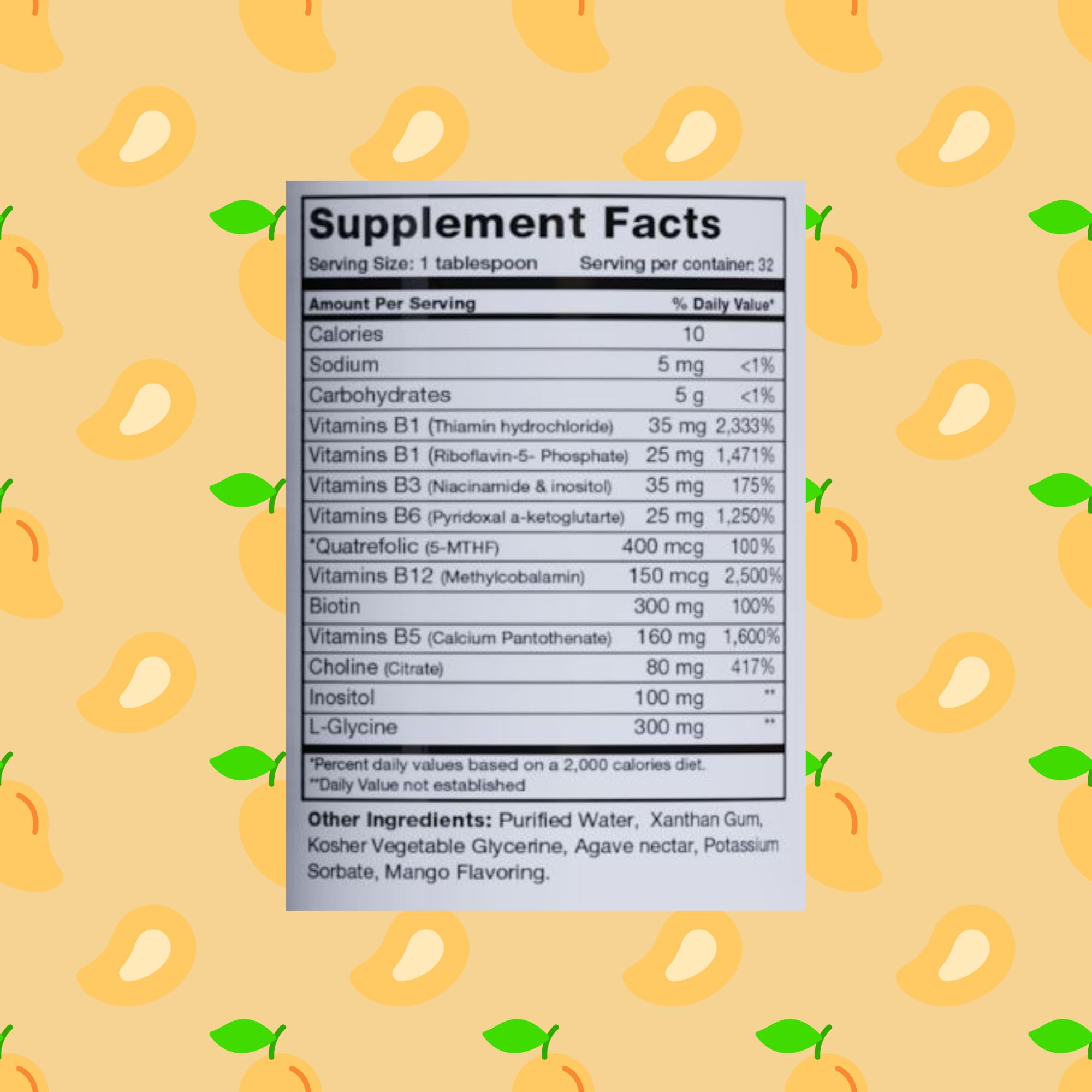 BrainChild B-Complex Liquid glass mango ready to energize mornings.