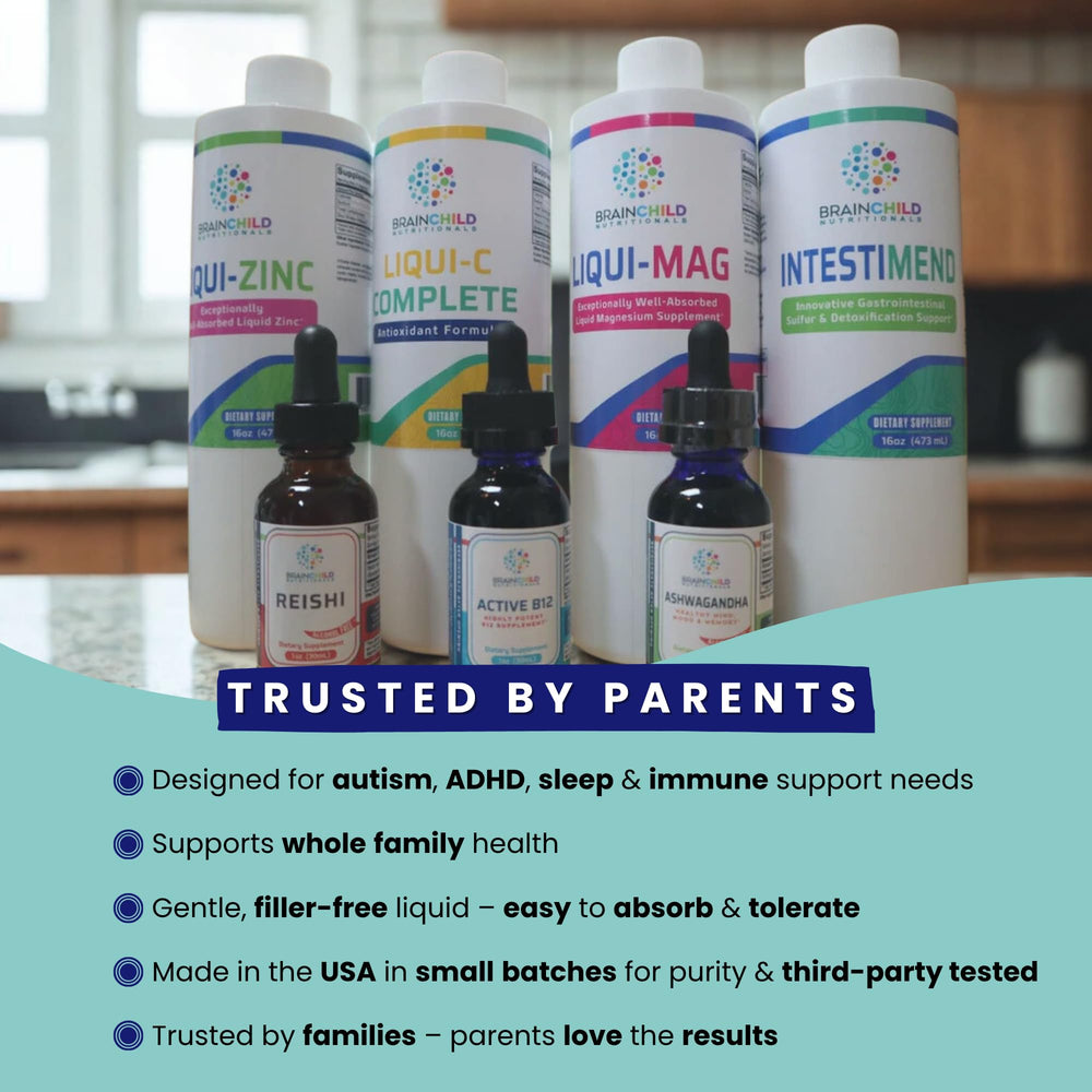 BrainChild Nutritionals IntestiMend nutrition facts panel with supplement details.