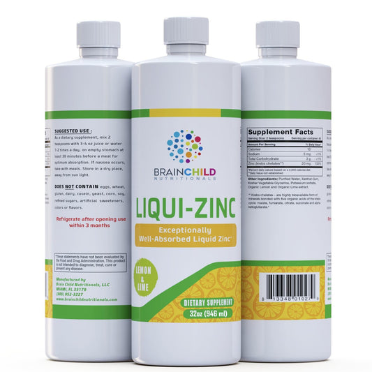 BrainChild Liqui-C bottle pour showing easy dosing for daily immune support.